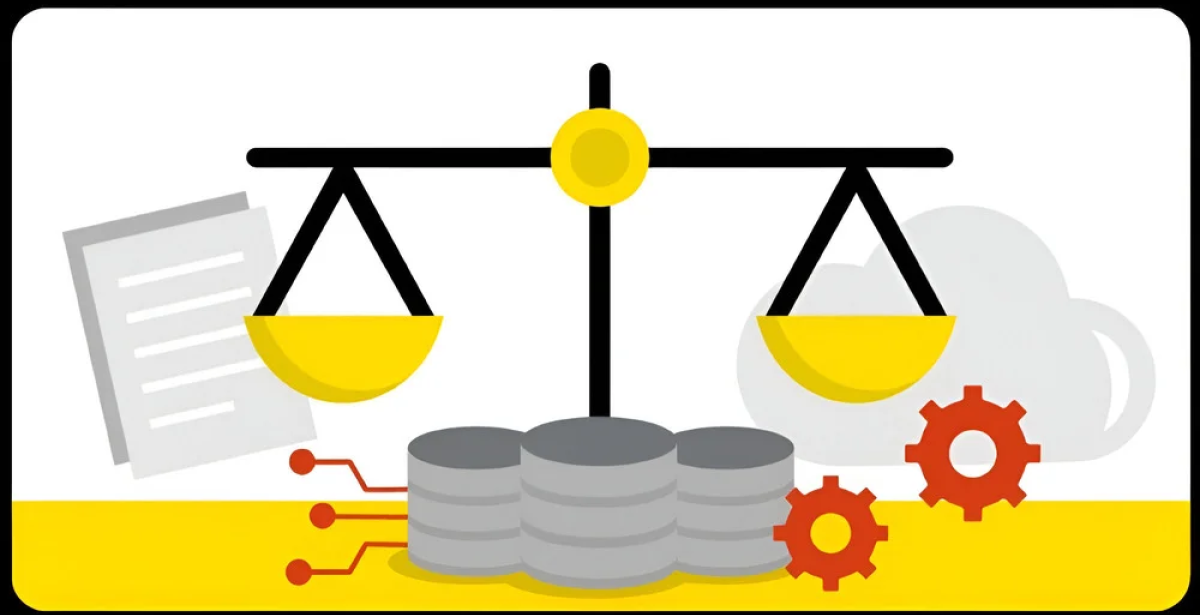 The scales of justice and symbols for digital documents and the cloud.