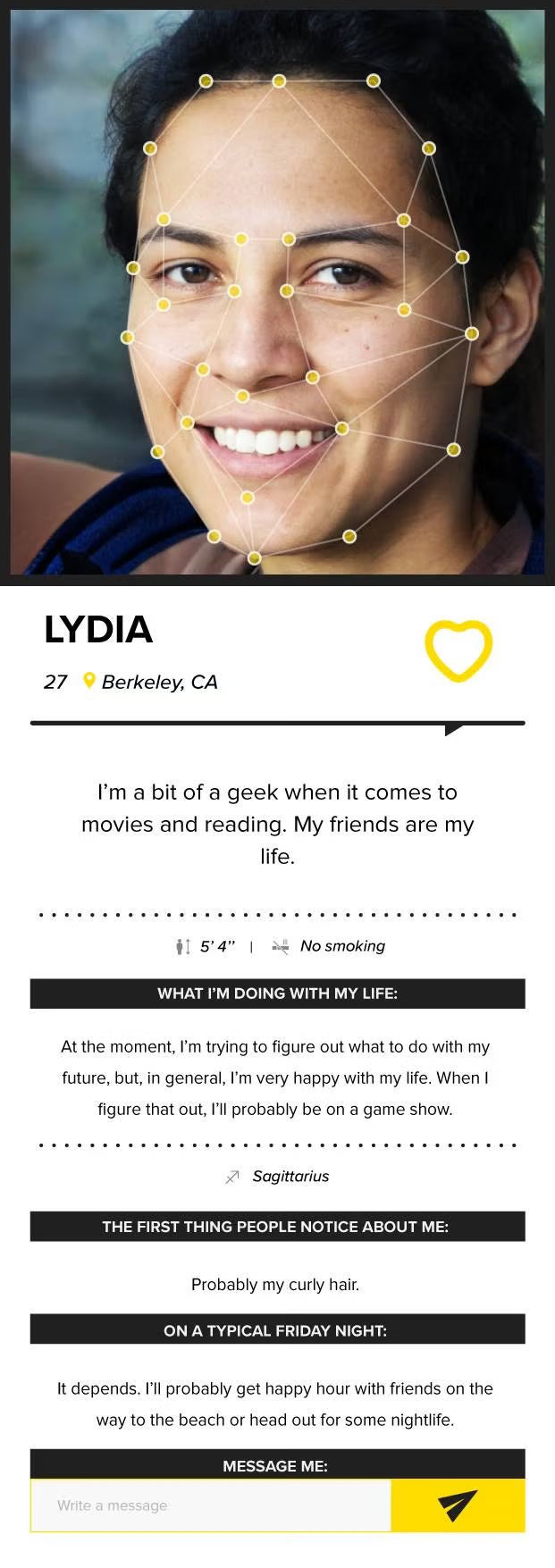 Lydia's AI dating profile 