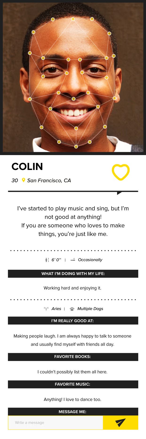 Colin's AI dating profile